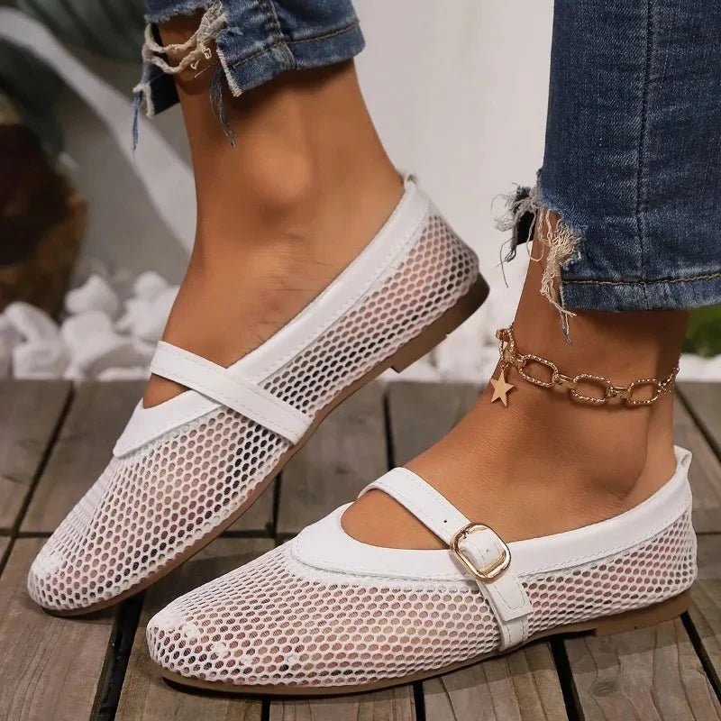 Lydia - Ballerine da donna in mesh stile Mary Jane con cinturino