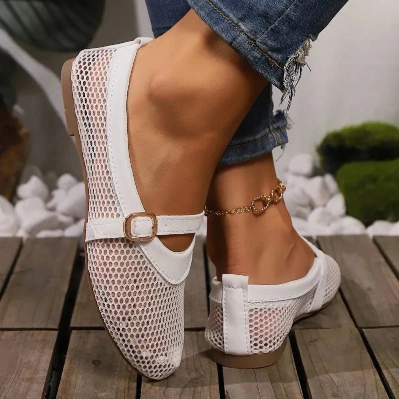 Lydia - Ballerine da donna in mesh stile Mary Jane con cinturino