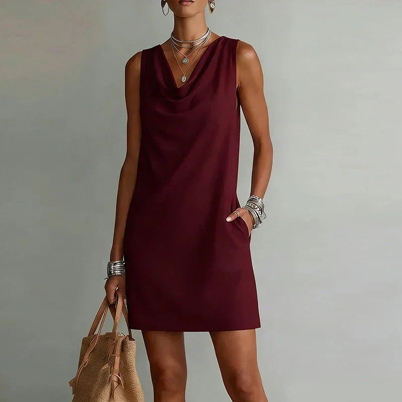 Women's Sleeveless Cowl Neck Mini Dress with Pockets – view 3