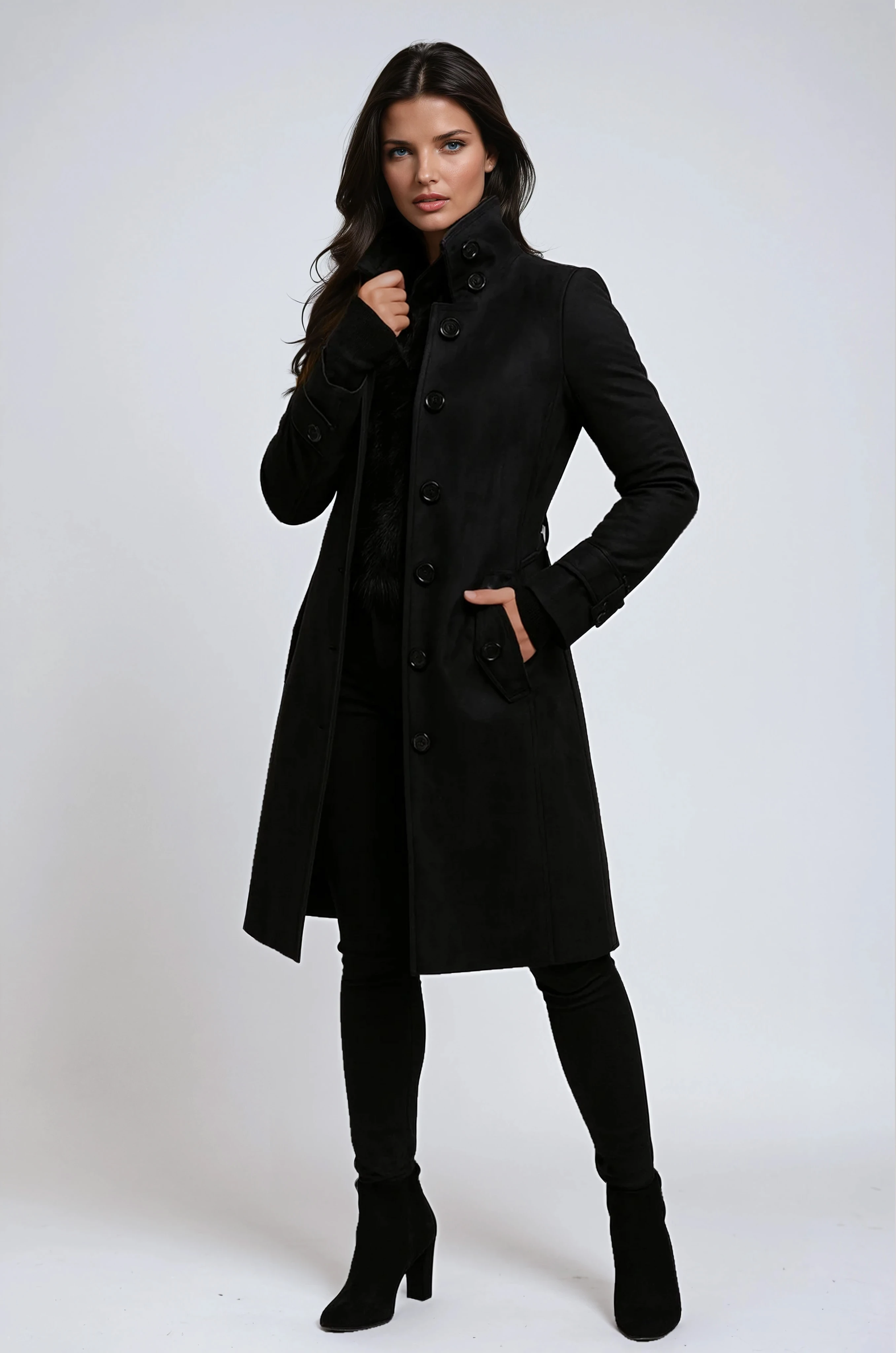 Enid - Women's Tailored Long Coat in Modern Chic Design - photo 4