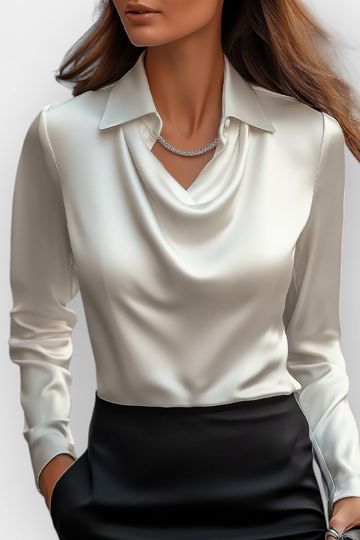 Kathryn - Camicetta da ufficio da donna con scollo drappeggiato