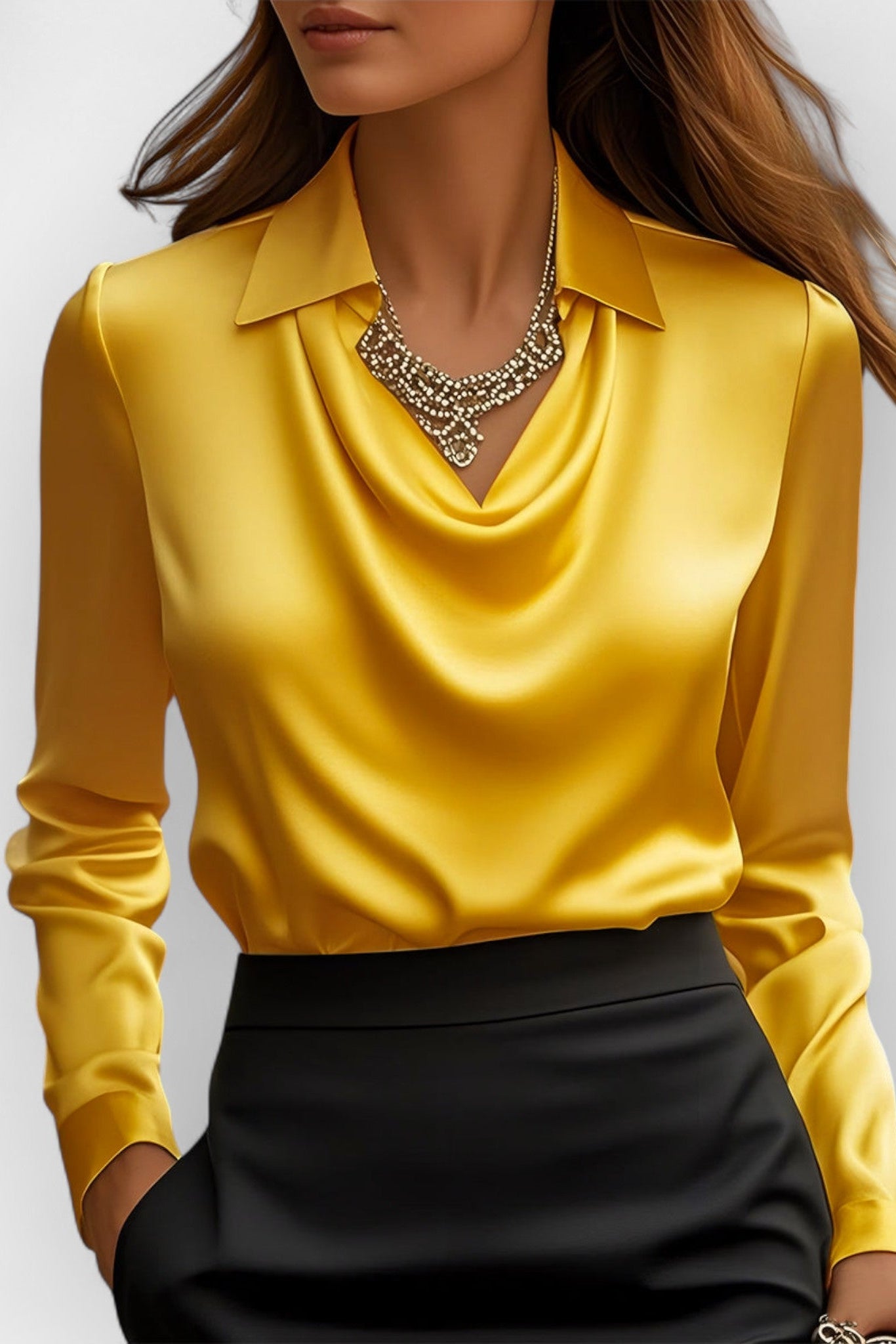 Kathryn - Camicetta da ufficio da donna con scollo drappeggiato