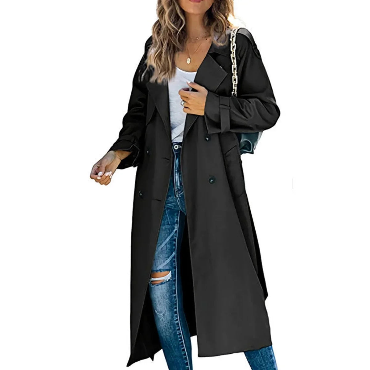 Eabha - Women's Longline Trench Coat with Tie Belt