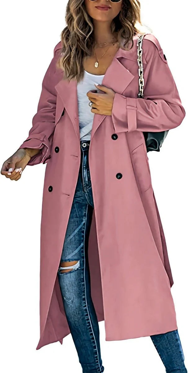 Eabha - Women's Longline Trench Coat with Tie Belt