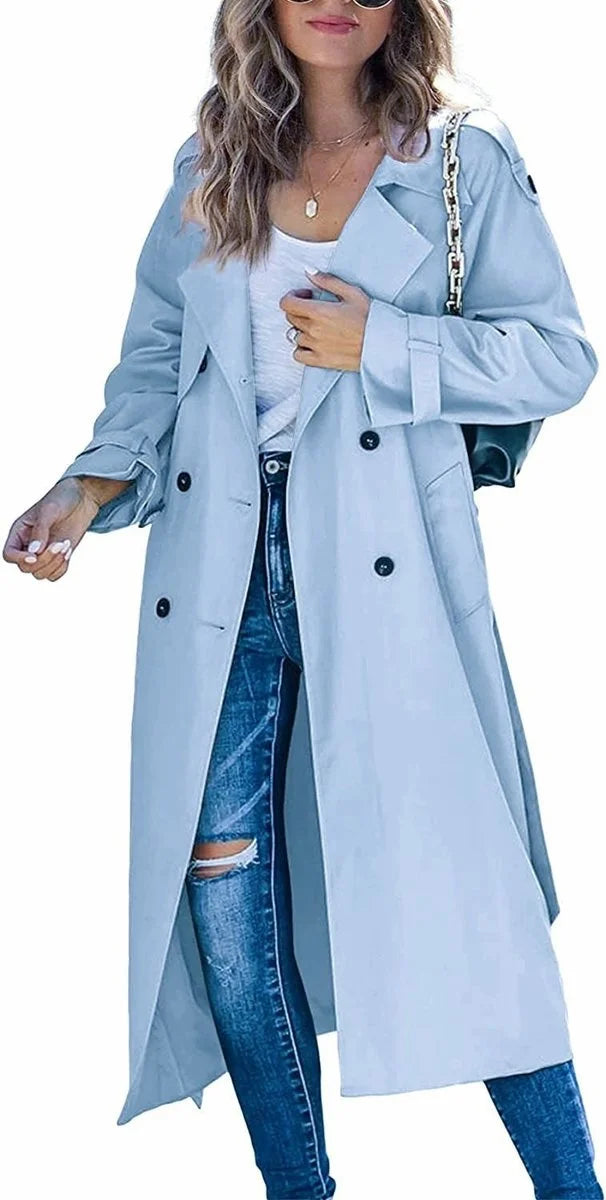 Eabha - Women's Longline Trench Coat with Tie Belt