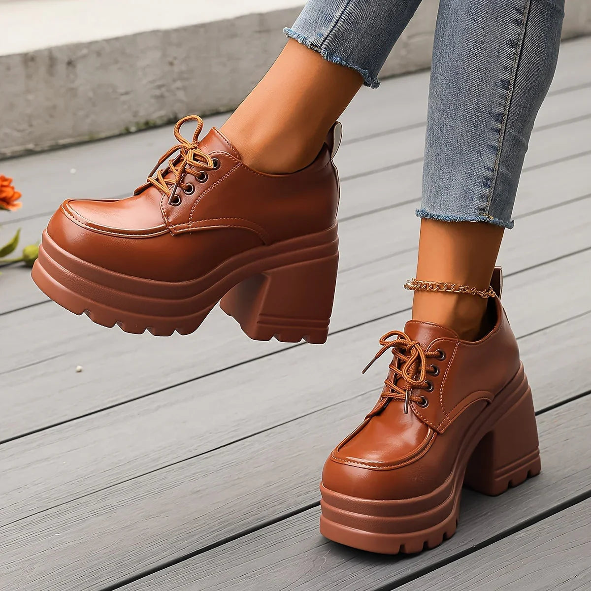Denise - Botas de plataforma para mujer con cordones gruesos en la parte delantera