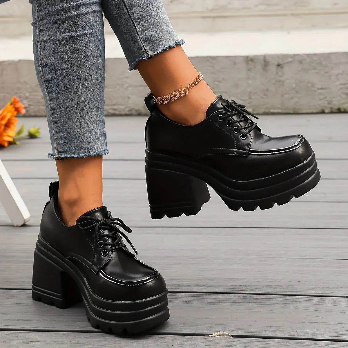 Denise - Botas de plataforma para mujer con cordones gruesos en la parte delantera