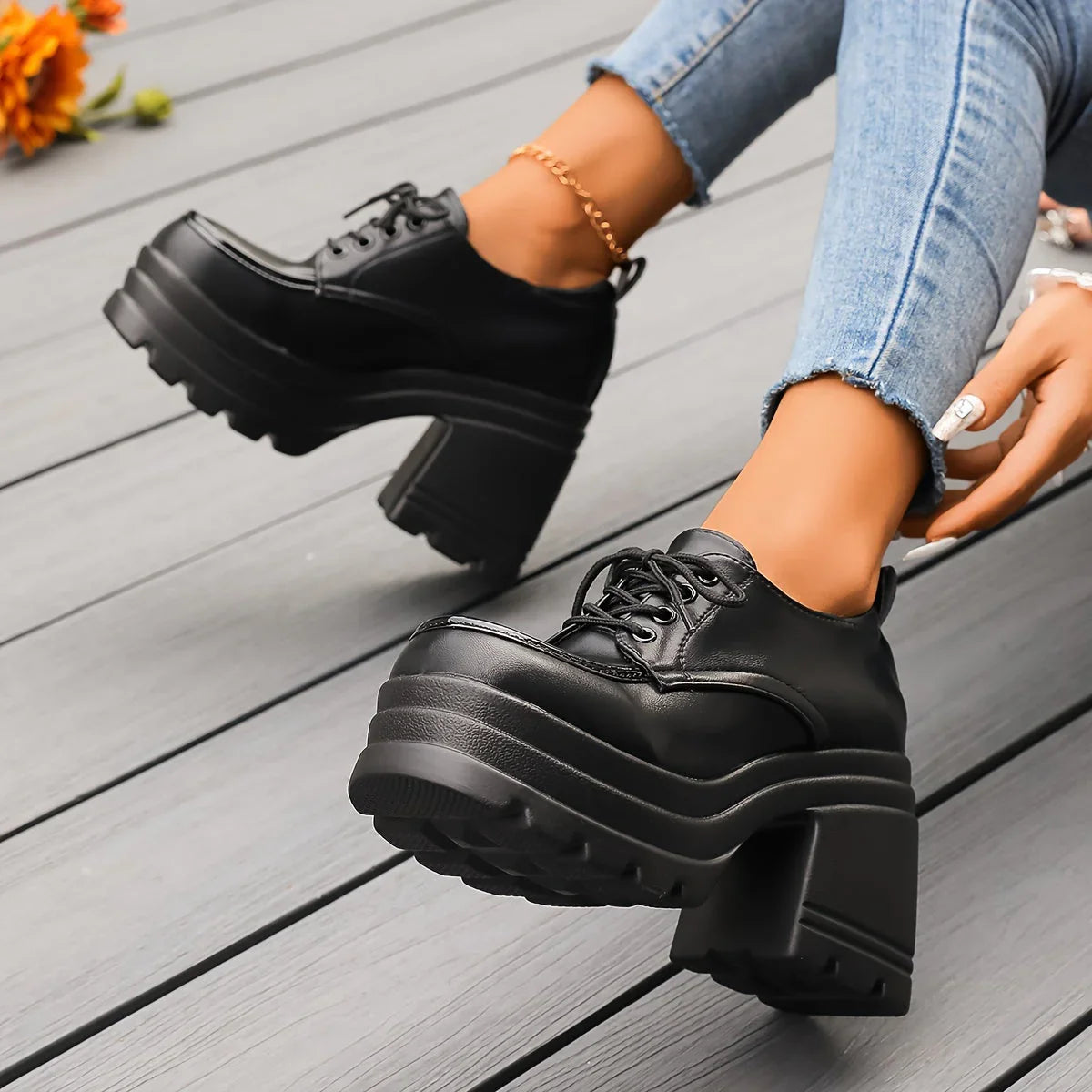 Denise - Botas de plataforma para mujer con cordones gruesos en la parte delantera