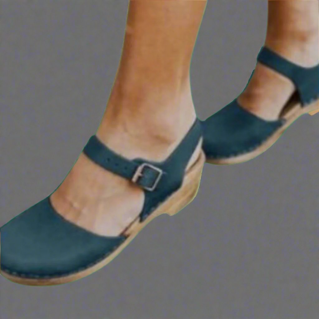 Women's Platform Clogs with Wooden Heel and Ankle Strap