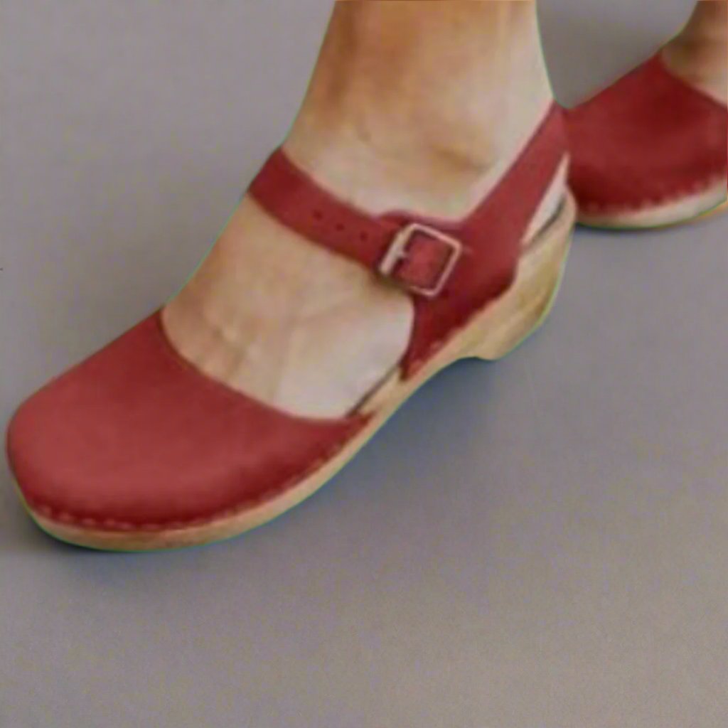 Women's Platform Clogs with Wooden Heel and Ankle Strap