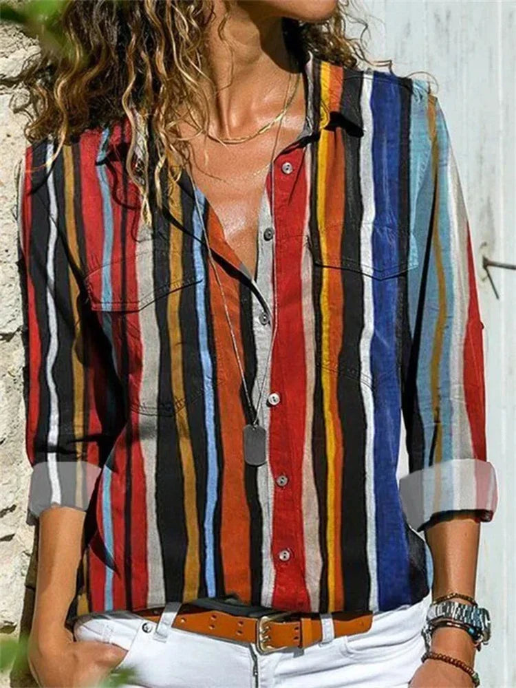 Pamela - Camicetta da donna stampata con abbottonatura frontale