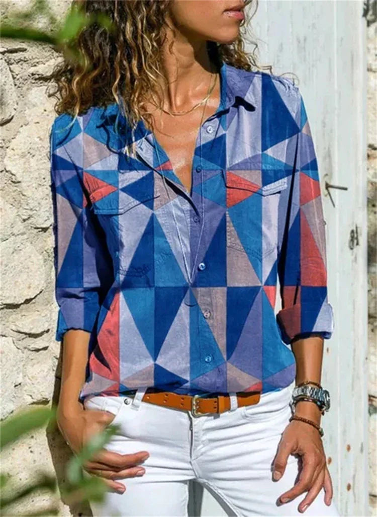 Pamela - Camicetta da donna stampata con abbottonatura frontale