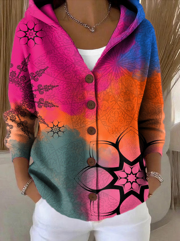 Lynn - Women's Printed Cardigan with Hood and Pockets