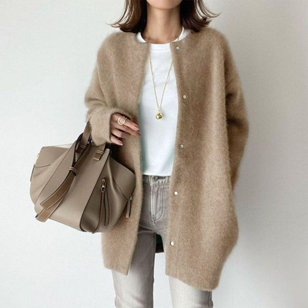 Noelene - Women's Relaxed Cardigan in Open Front Button-Up Knit - photo 1