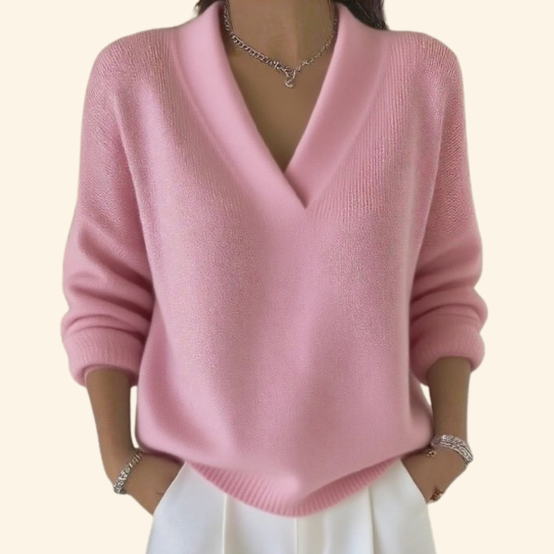 Patrice - Women's Relaxed Pullover in V-Neck Knit - photo 2