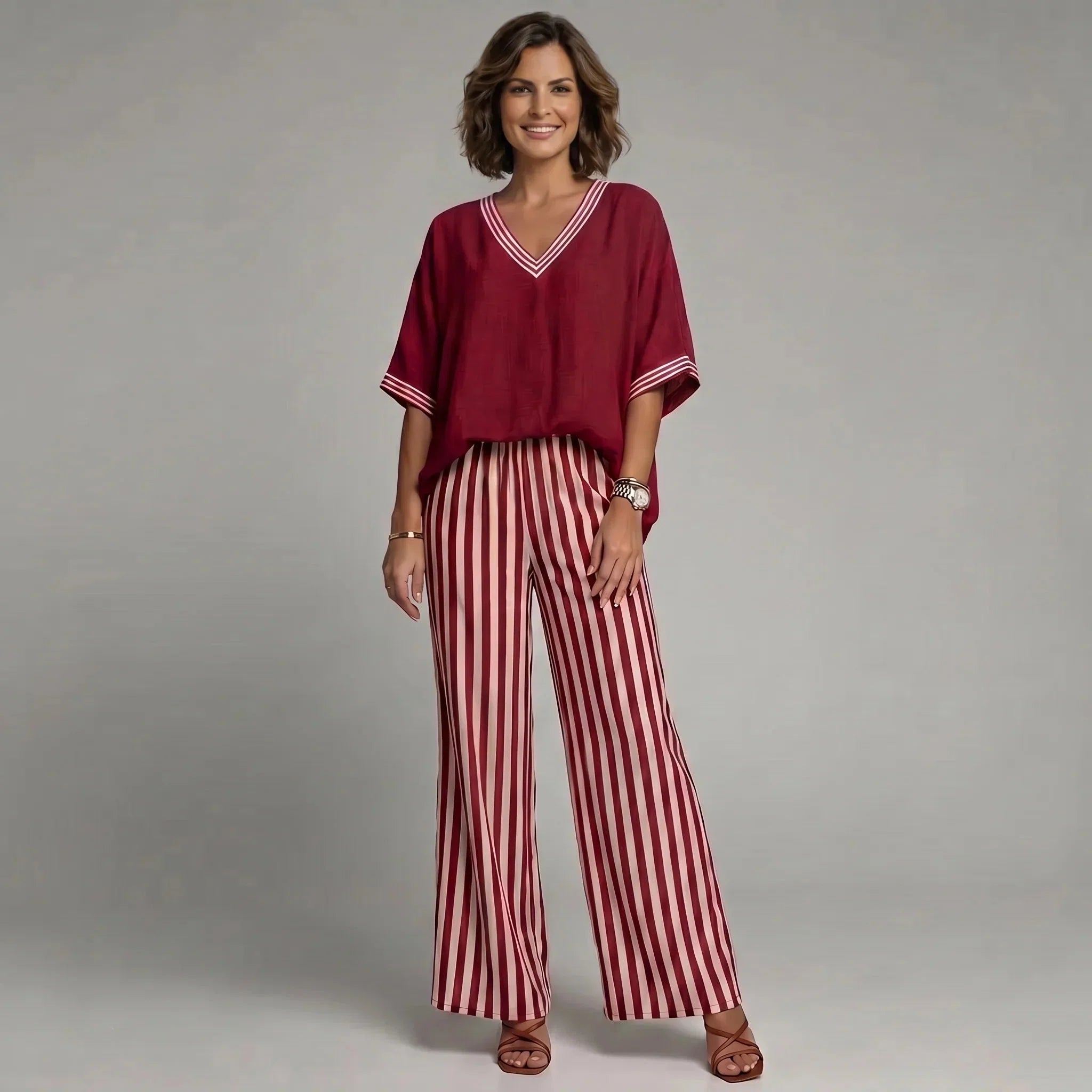 Melba - Women's Relaxed Two-Piece Set in Striped Top and Trousers - photo 1