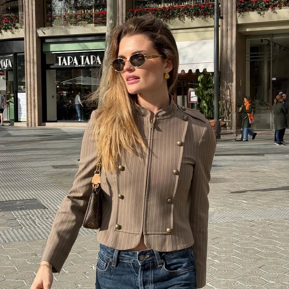 Lisa - Blazer de mujer a rayas con cierre frontal de cremallera