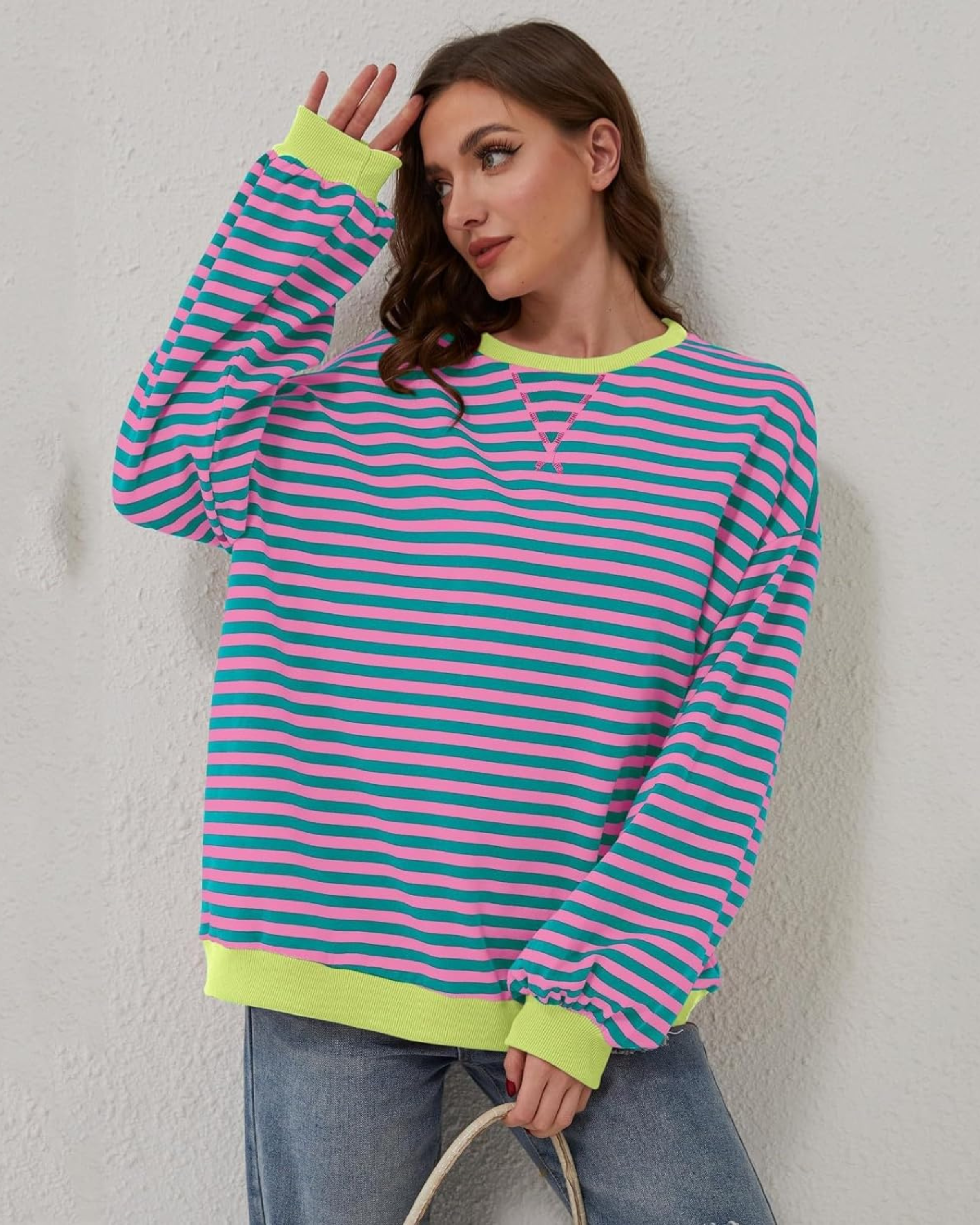 Mabelle - Women's Relaxed Pullover in Striped Long Sleeve - photo 1