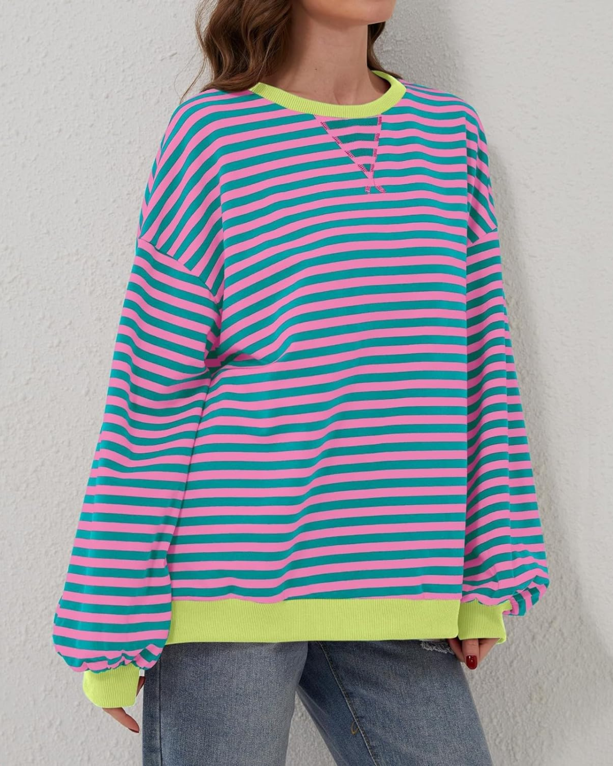 Mabelle - Women's Relaxed Pullover in Striped Long Sleeve - photo 2