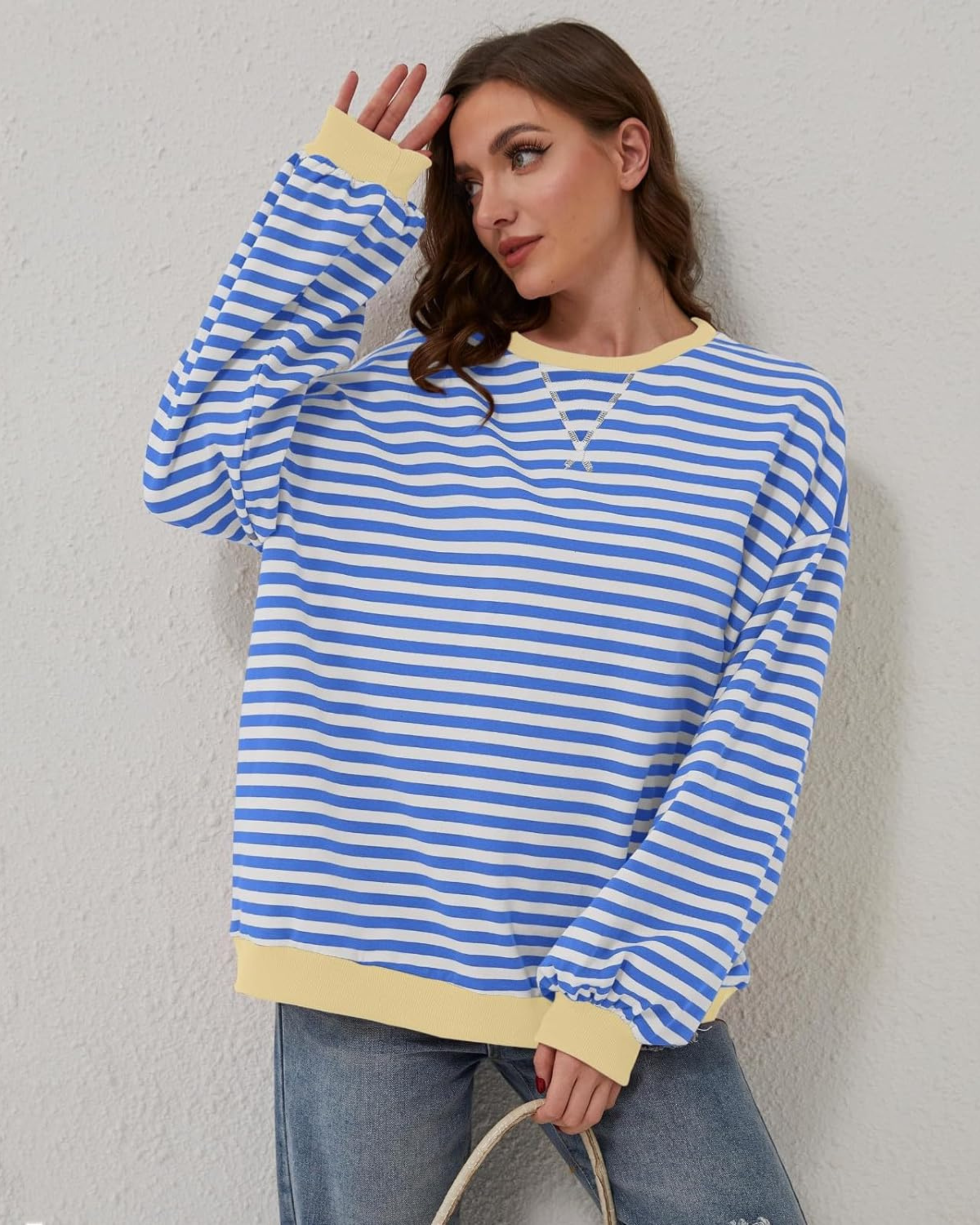Mabelle - Women's Relaxed Pullover in Striped Long Sleeve - photo 4