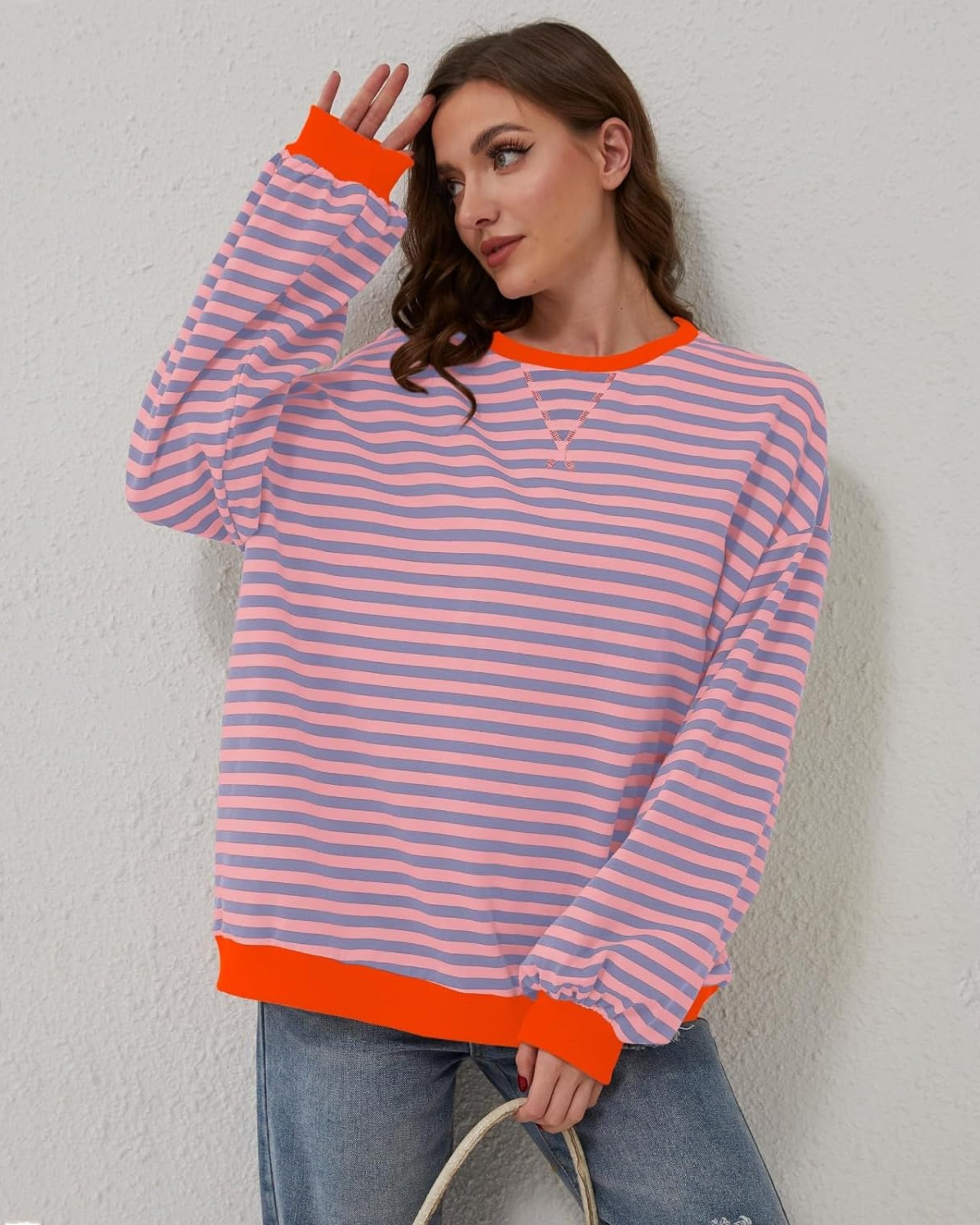 Mabelle - Women's Relaxed Pullover in Striped Long Sleeve - photo 7