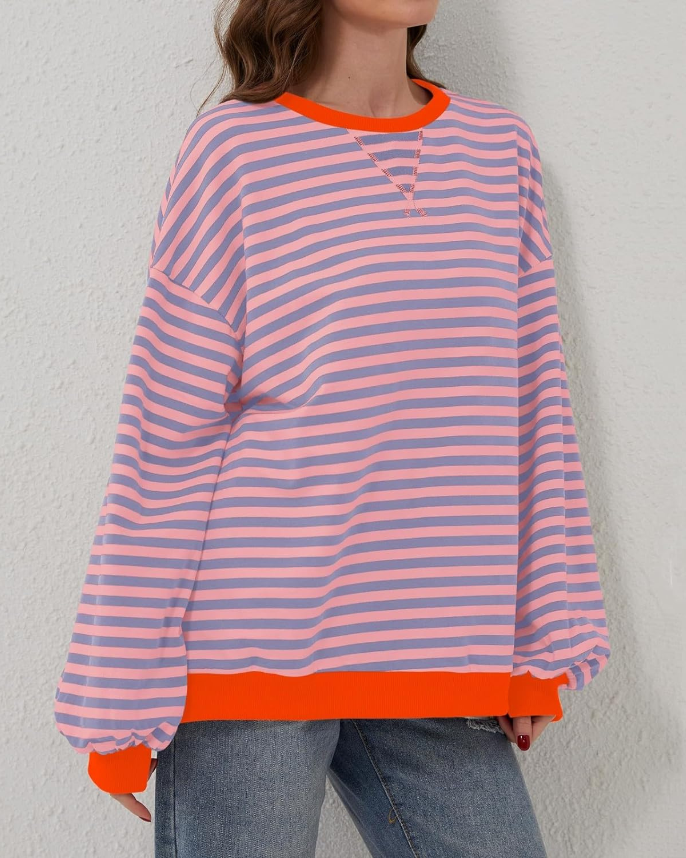 Mabelle - Women's Relaxed Pullover in Striped Long Sleeve - photo 9