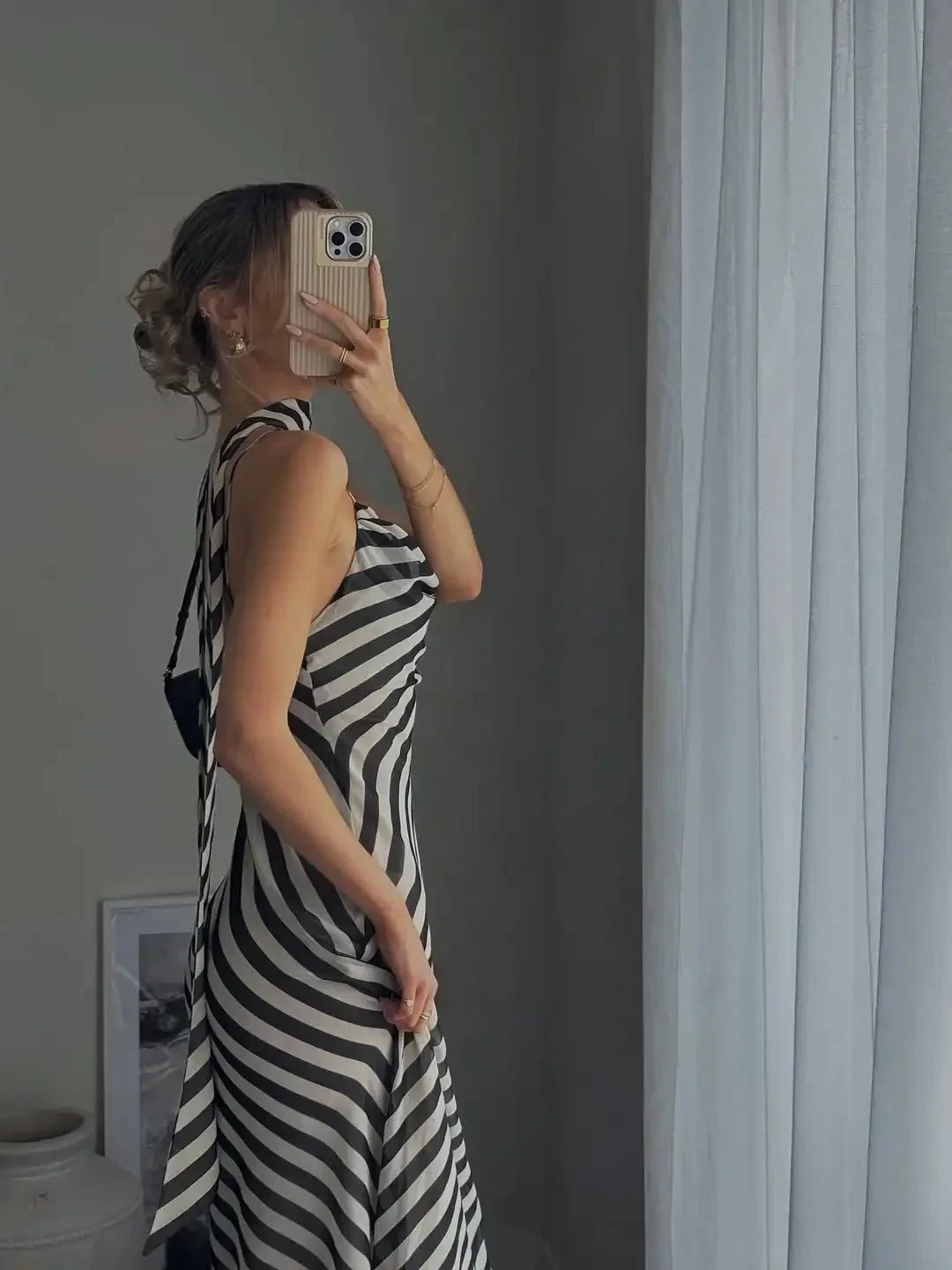 Tracy - Women's Striped Maxi Dress with Matching Scarf