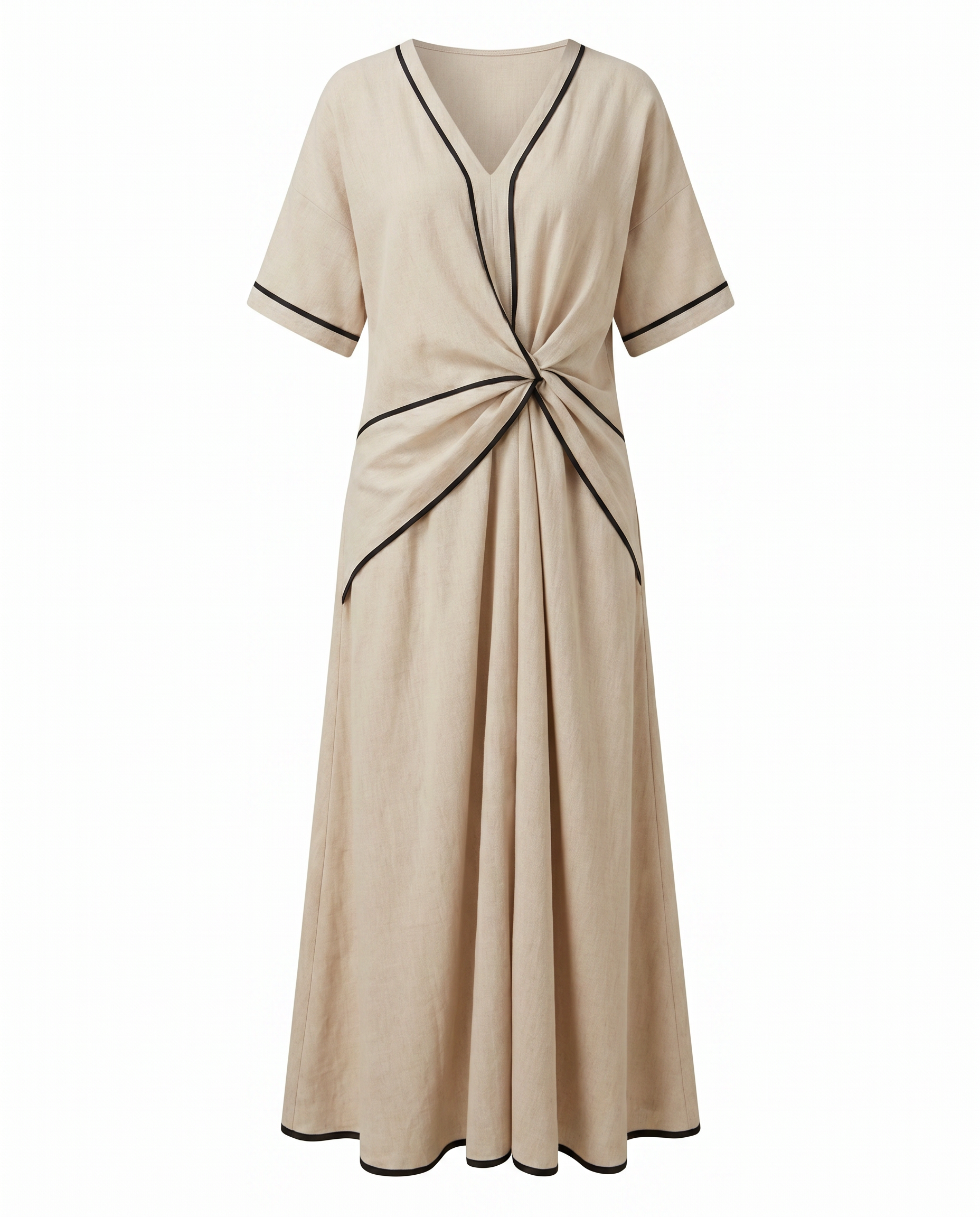 Women's Summer Dress | Twist Front Maxi V-Neck Trim