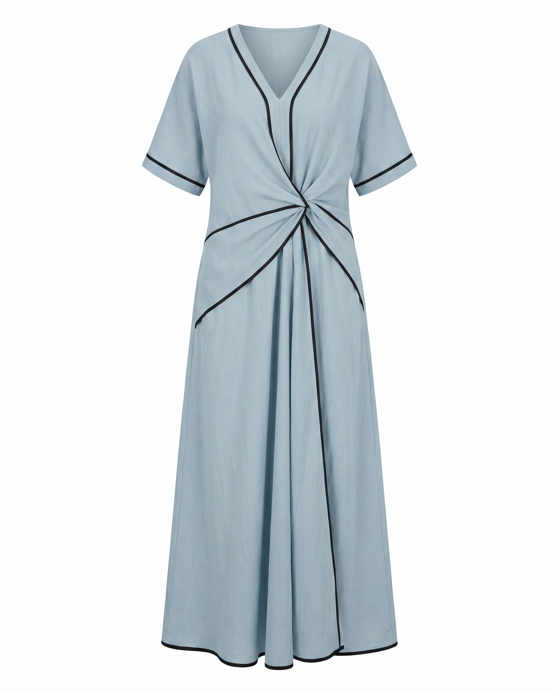 Women's Summer Dress | Twist Front Maxi V-Neck Trim