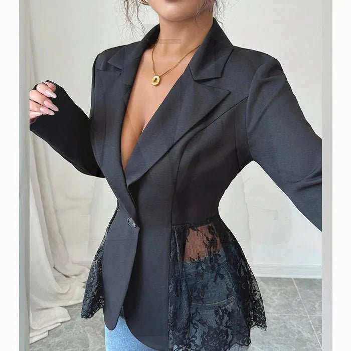 Gail - Blazer entallado para mujer con paneles de encaje