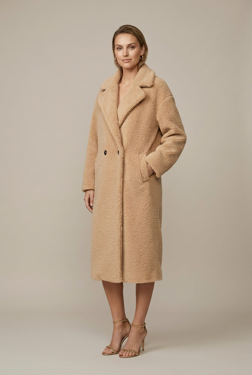 Women's Teddy Fleece Longline Coat with Notch Lapel – view 4
