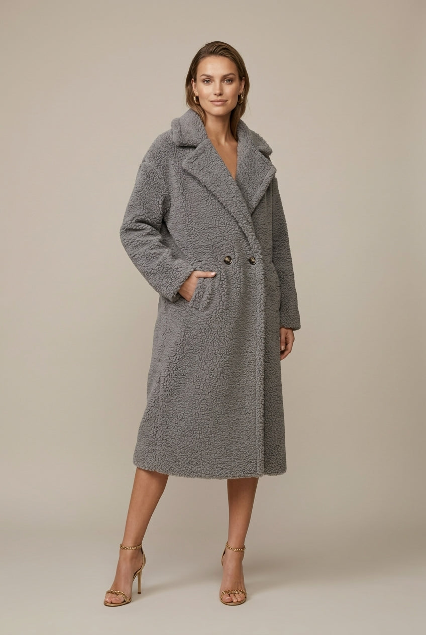 Women's Teddy Fleece Longline Coat with Notch Lapel – view 5