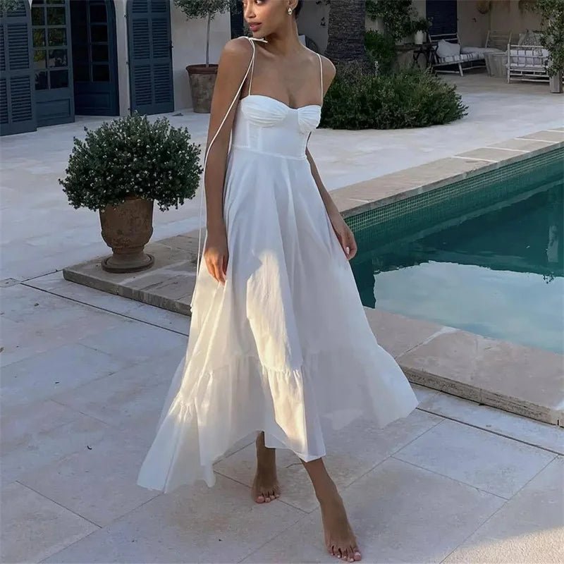 Maxine - Abito midi a balze da donna bianco