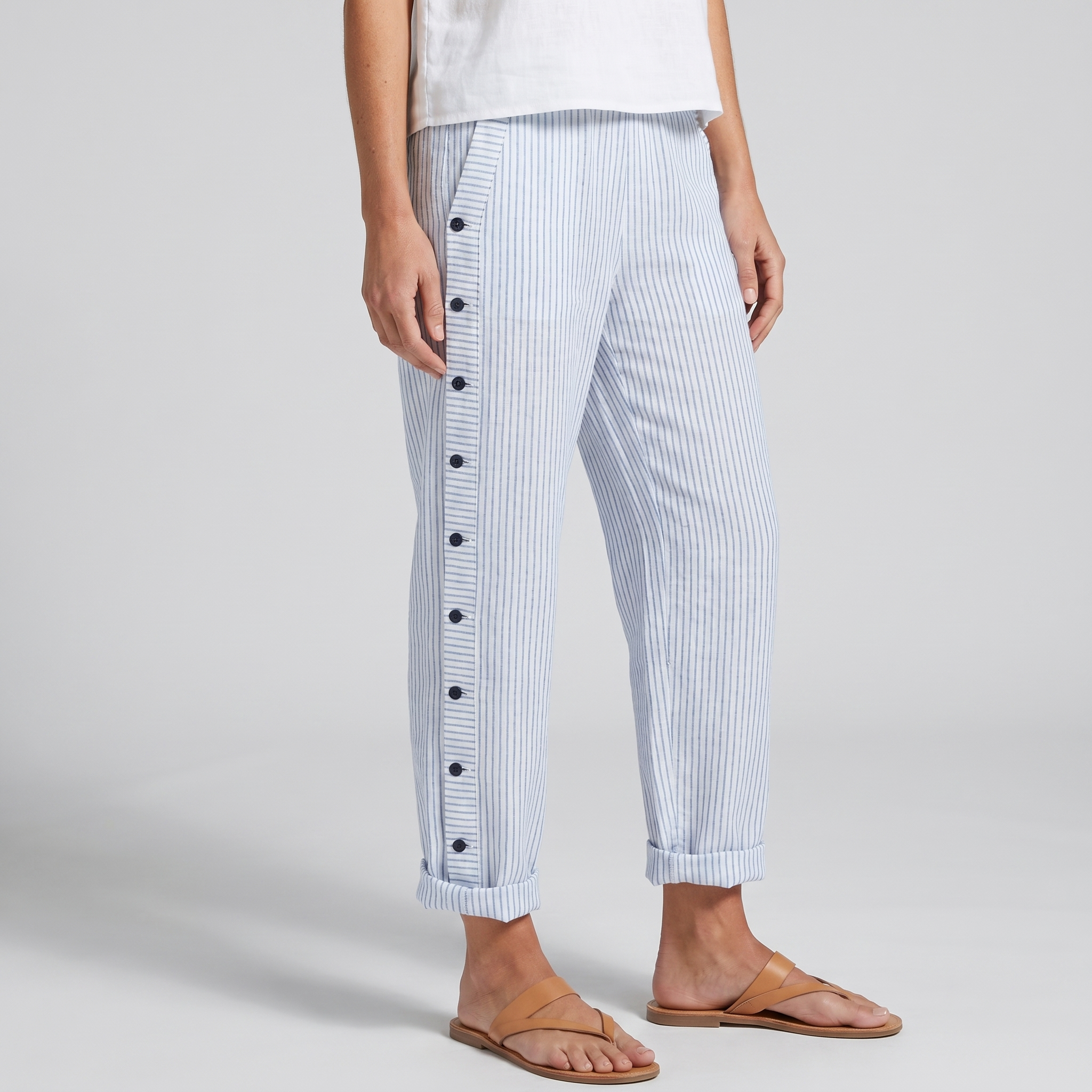 Women's Trousers | Stripe Panel Button Detail