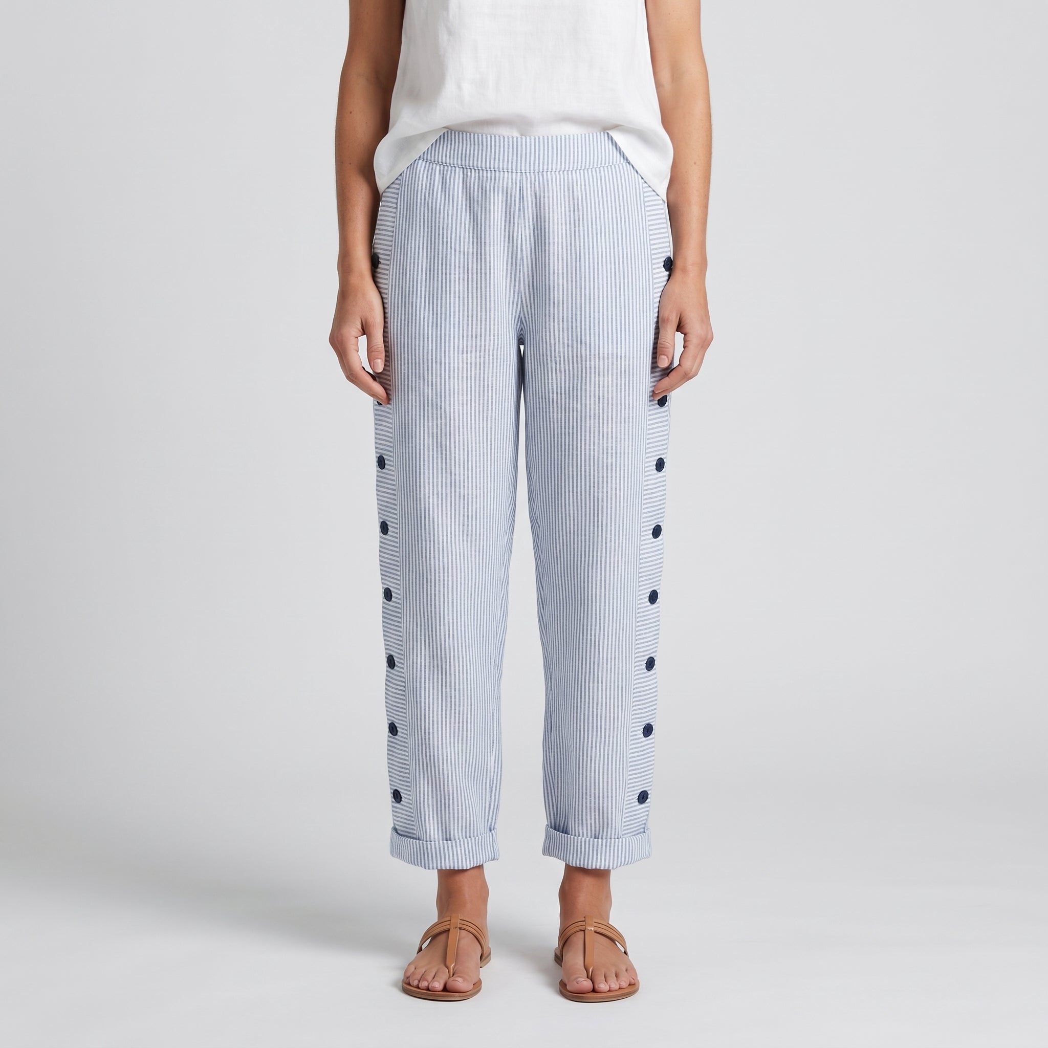 Women's Trousers | Stripe Panel Button Detail