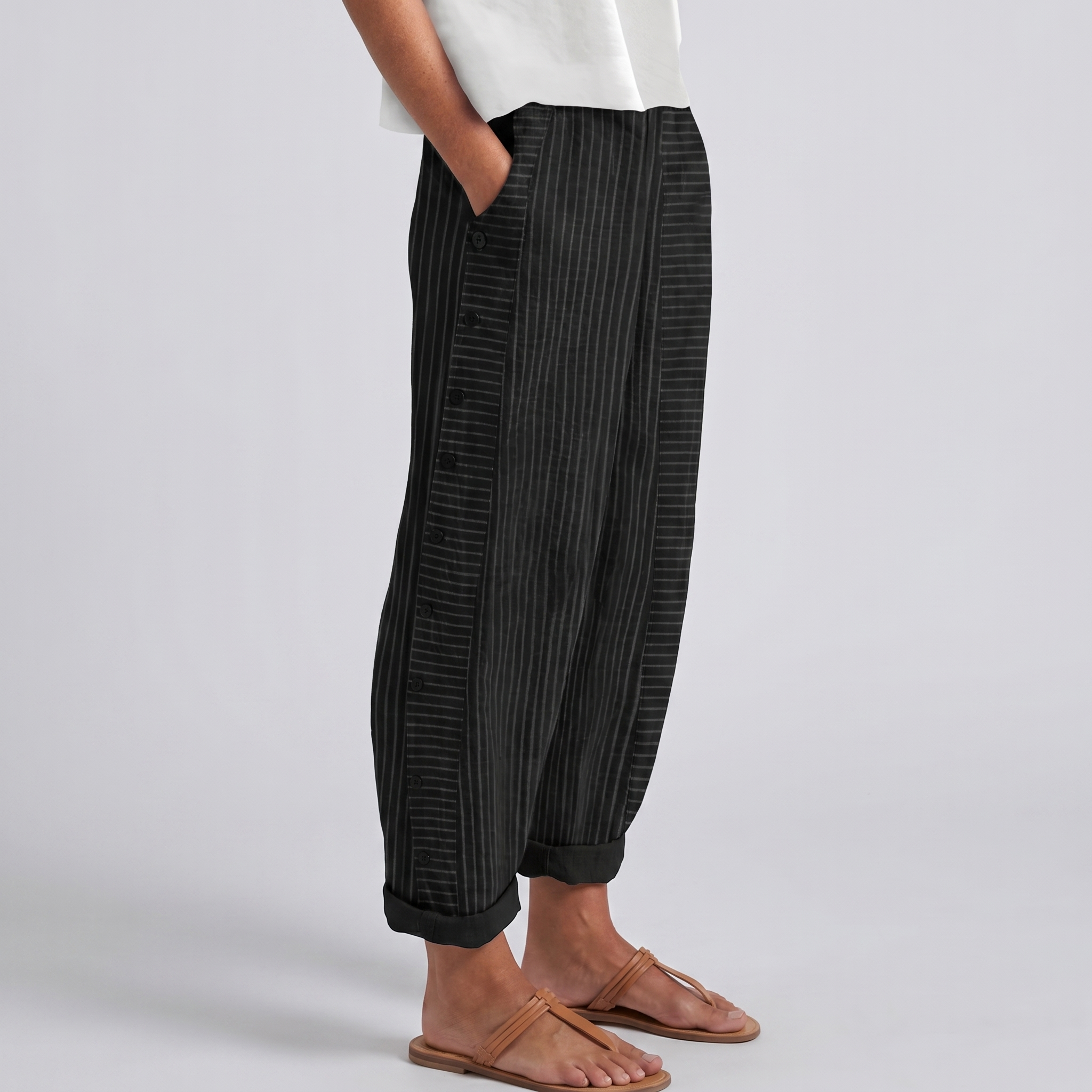 Women's Trousers | Stripe Panel Button Detail