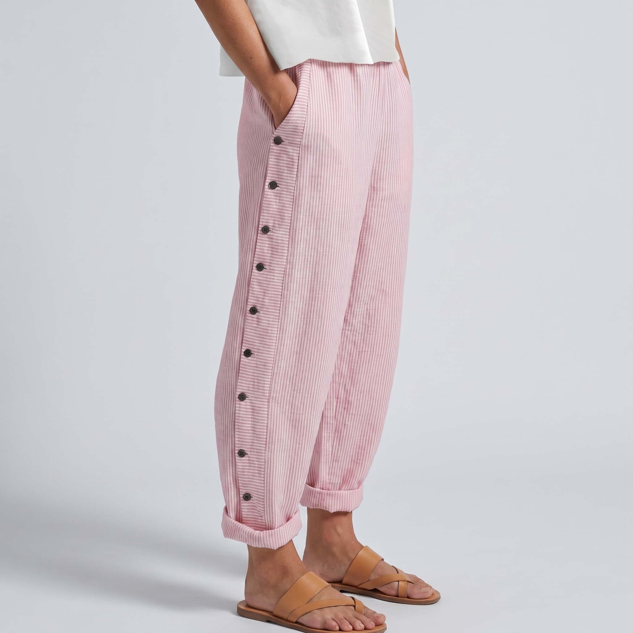 Women's Trousers | Stripe Panel Button Detail