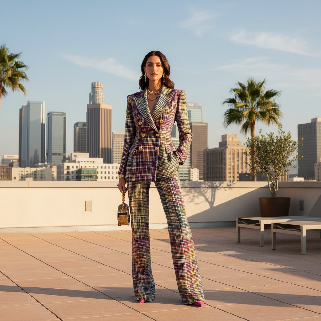 Lindsay - Completo da donna in tweed con blazer e pantaloni a gamba larga