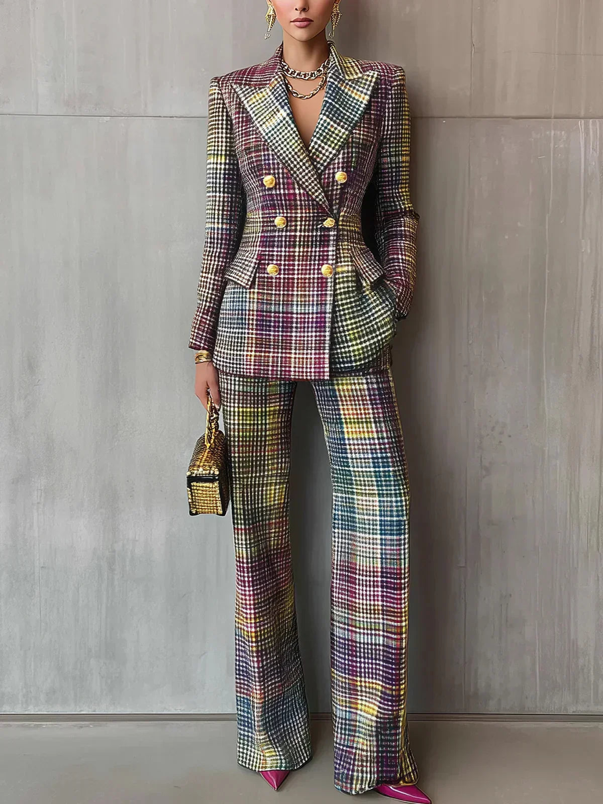 Lindsay - Completo da donna in tweed con blazer e pantaloni a gamba larga