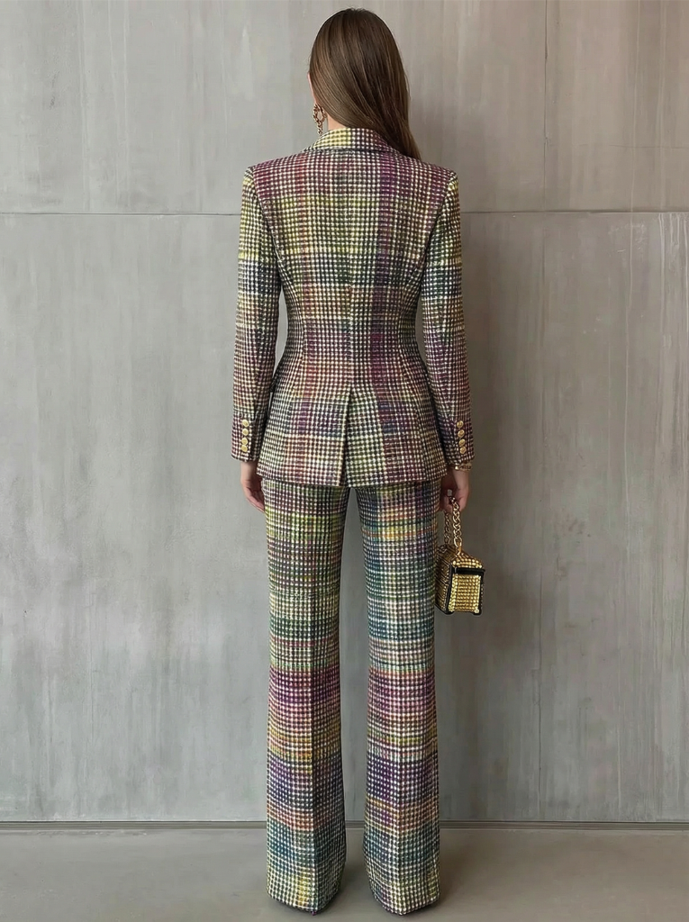 Lindsay - Completo da donna in tweed con blazer e pantaloni a gamba larga