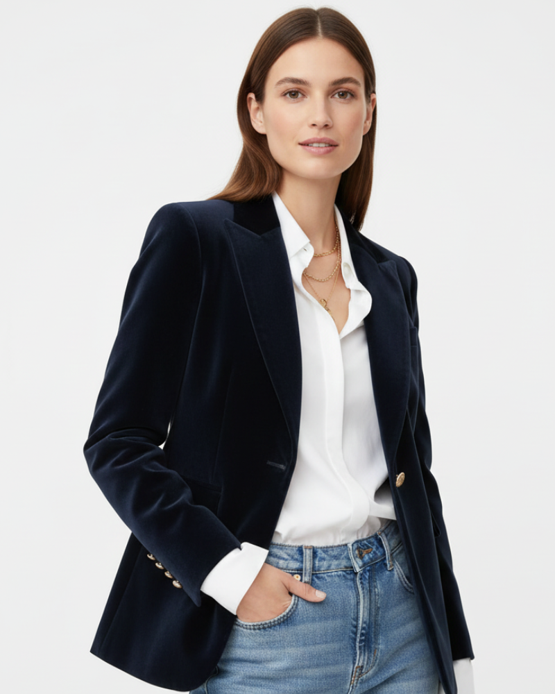 Kirsty - Blazer da donna in velluto con bottoni dorati