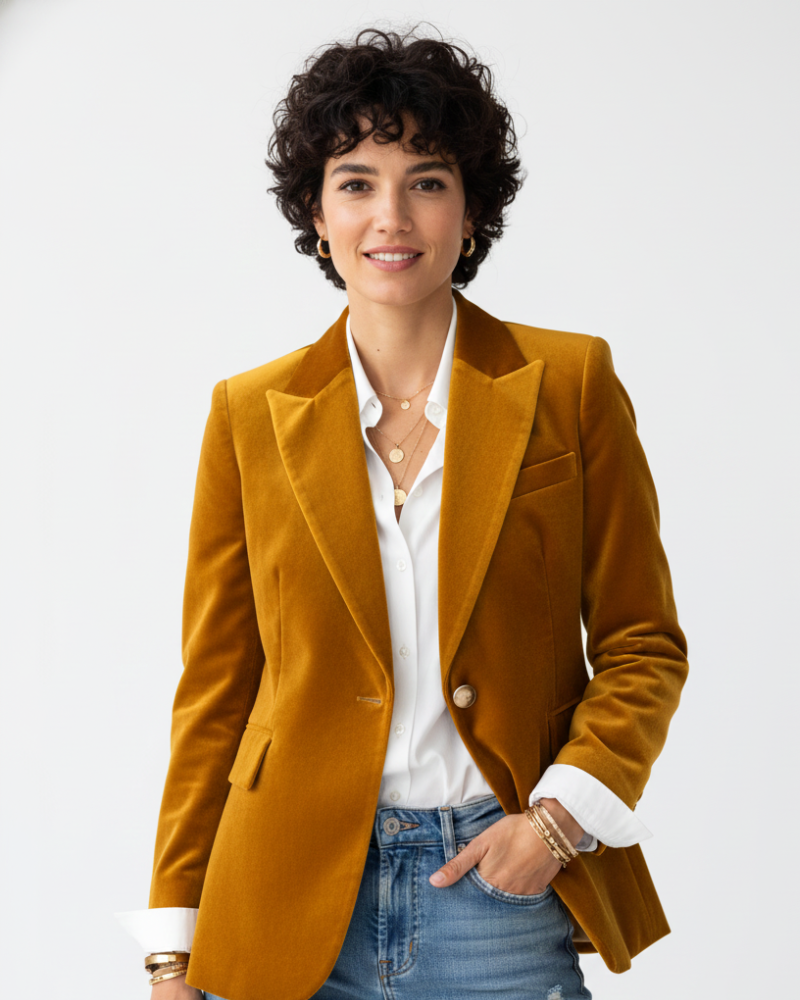 Kirsty - Blazer da donna in velluto con bottoni dorati