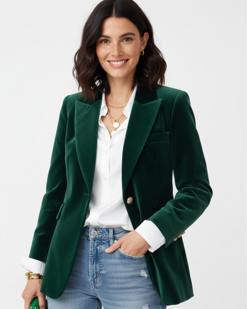 Kirsty - Blazer da donna in velluto con bottoni dorati
