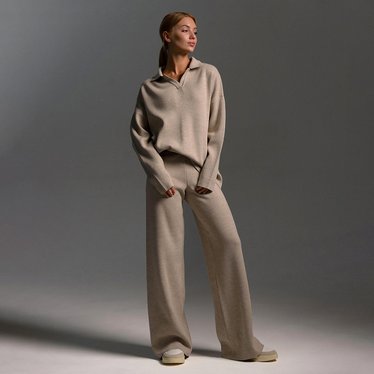 Mattie - Women's Oversized Two-Piece Set in Wide-Leg Pants Polo Shirt - photo 1