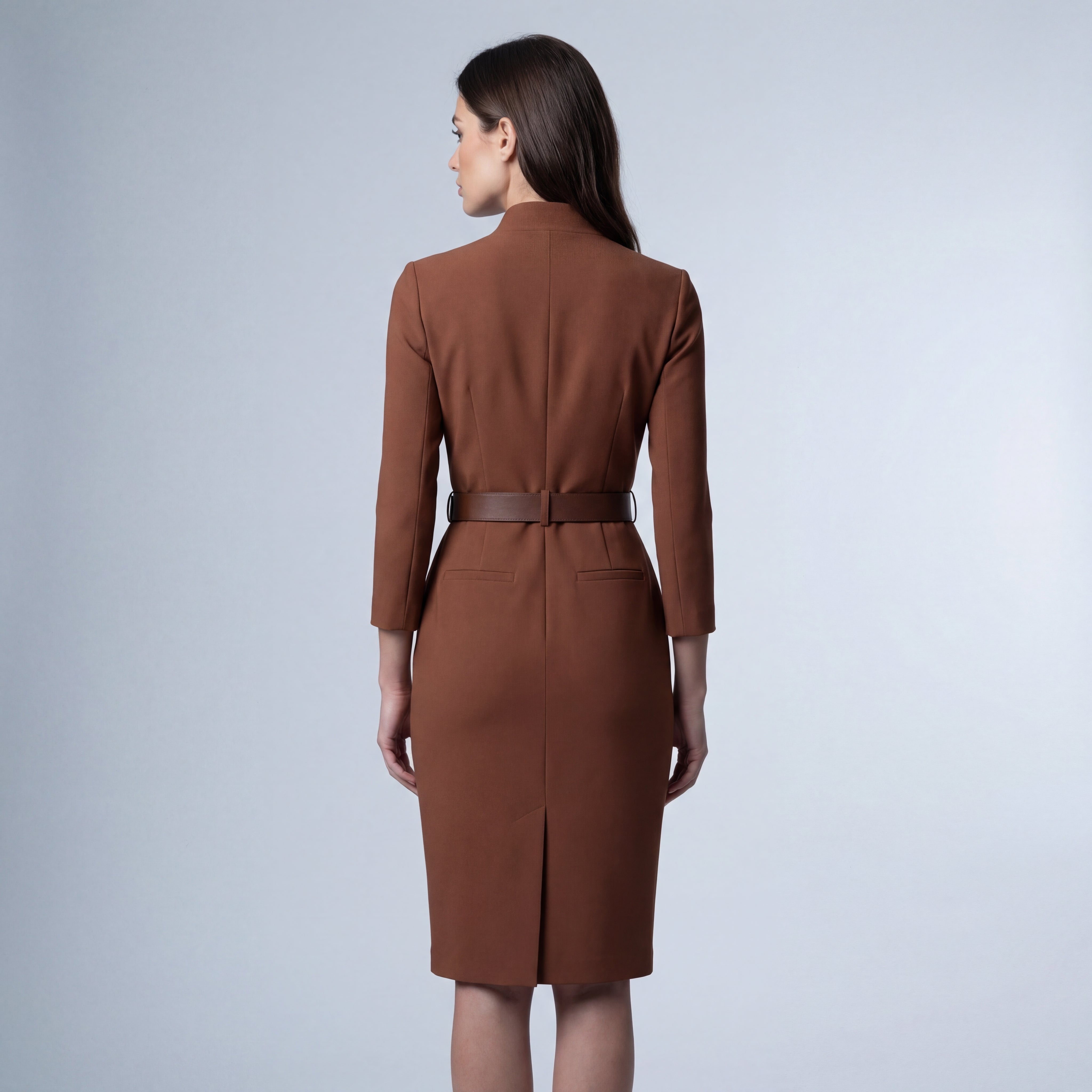 Hilary – Robe midi portefeuille pour femme avec ceinture et manches longues