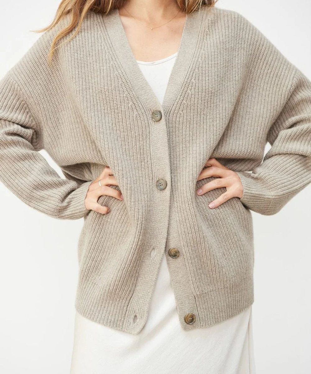 Wren - Women's Relaxed-fit V-neck Cashmere Button-front Cardigan - photo 1