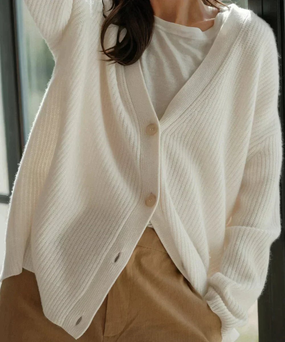 Wren - Women's Relaxed-fit V-neck Cashmere Button-front Cardigan - photo 2