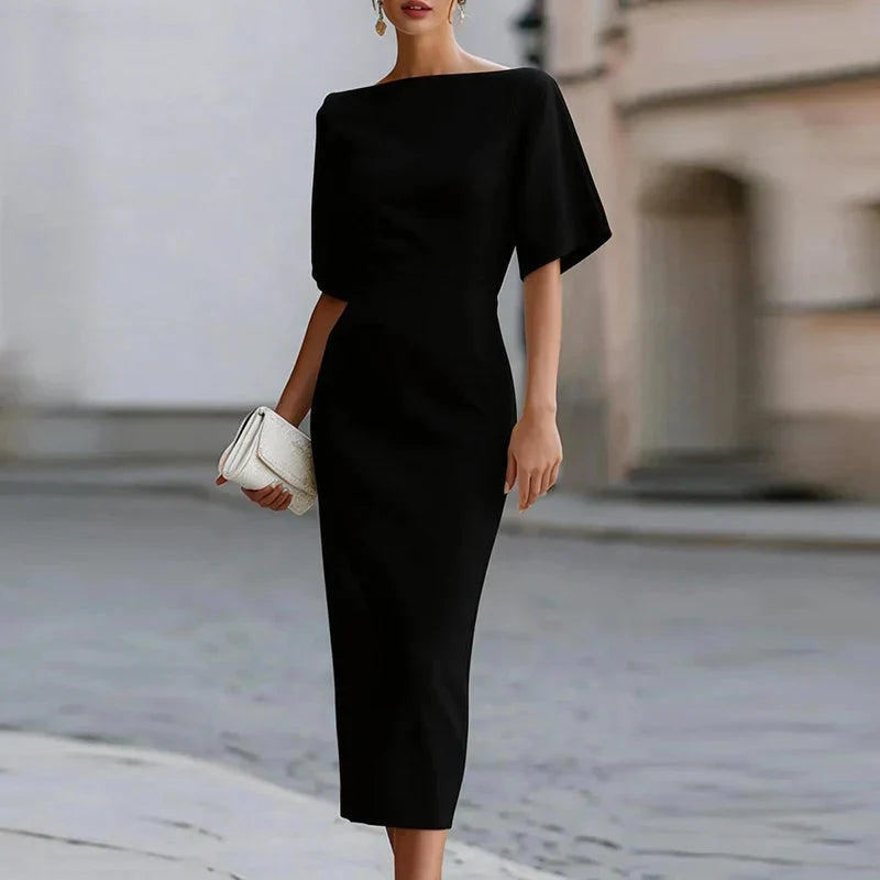 Zadie - Women's Fitted Midi Dress with Short Sleeves - photo 4