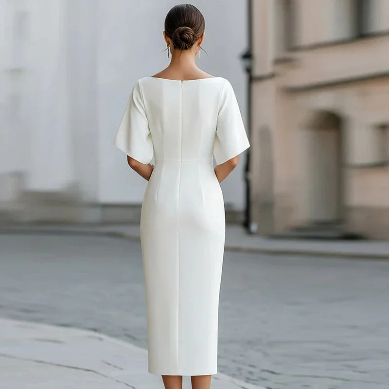 Zadie - Women's Fitted Midi Dress with Short Sleeves - photo 5