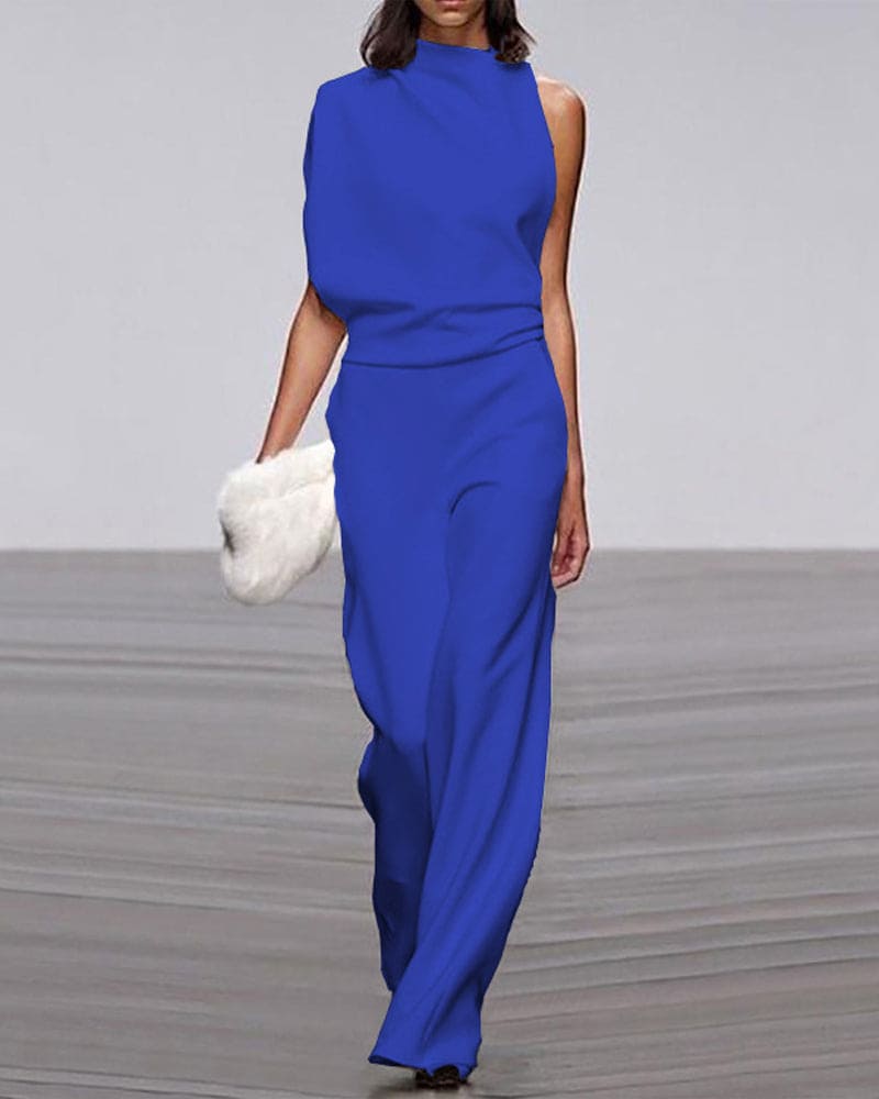 Cindy - Women's Asymmetric Wide Jumpsuit with No Sleeves